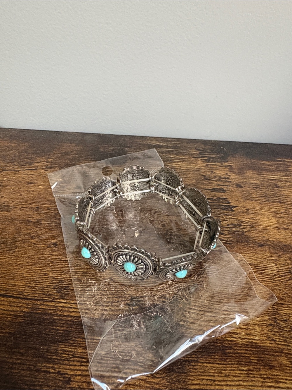 Western Concho Turquoise Accent Silver-Tone Women’s Bracelet